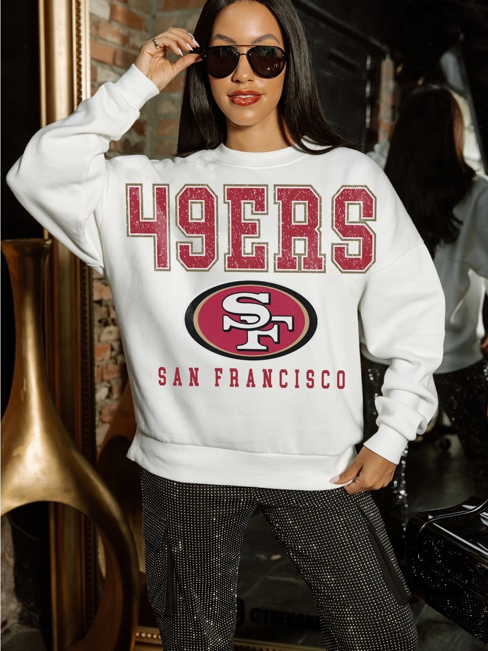 SAN FRANCISCO 49ERS SUNDAY DRIVES FLEECE CREWNECK PULLOVER GAMEDAY COUTURE SMALL